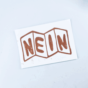 nein heißt nein postkarte linoldruck