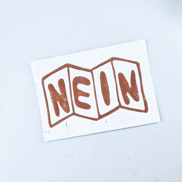nein heißt nein postkarte linoldruck